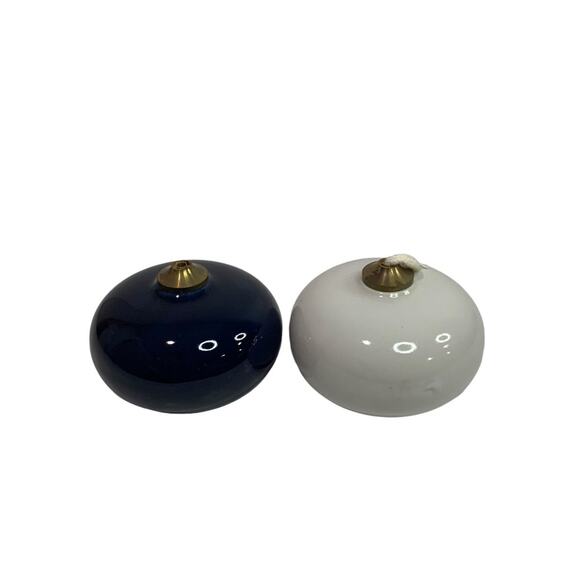 Set of 2 Essentials Japan Ceramic Oil Lamp Candles Cobalt White - Picture 1 of 5